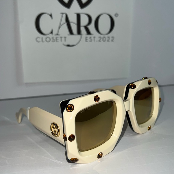 🤩GUCCI AUTHENTIC HOLLYWOOD FOREVER IVORY BLACK SUNGLASSES GG0481🤩 - Picture 3 of 5